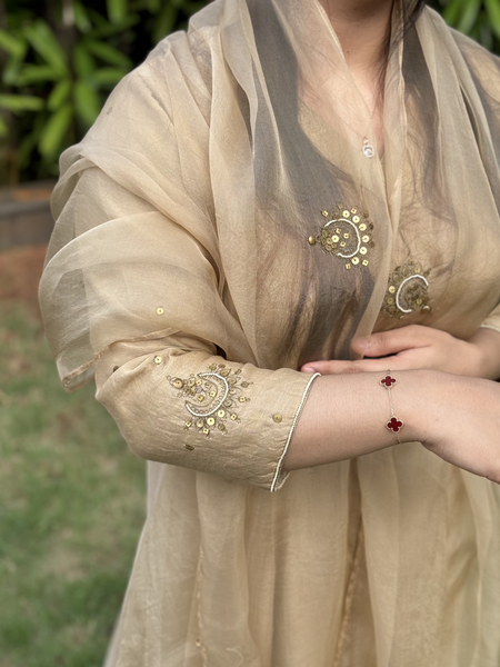 CHAAND - Beige Gold Handcrafted Anarkali Suit