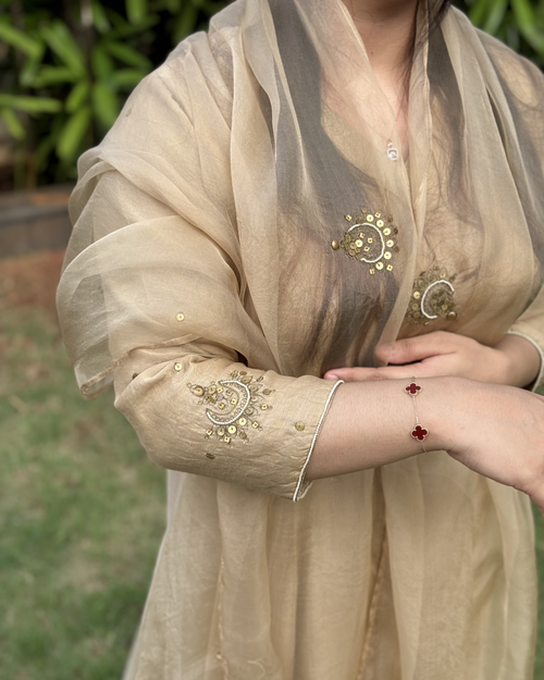 CHAAND - Beige Gold Handcrafted Anarkali Suit