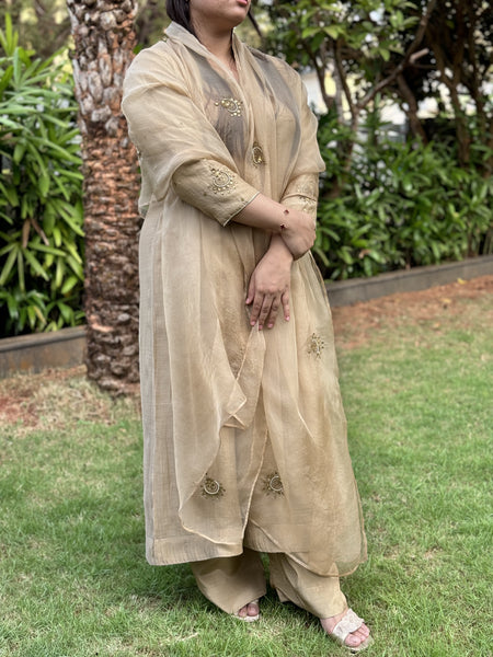 CHAAND - Beige Gold Handcrafted Anarkali Suit