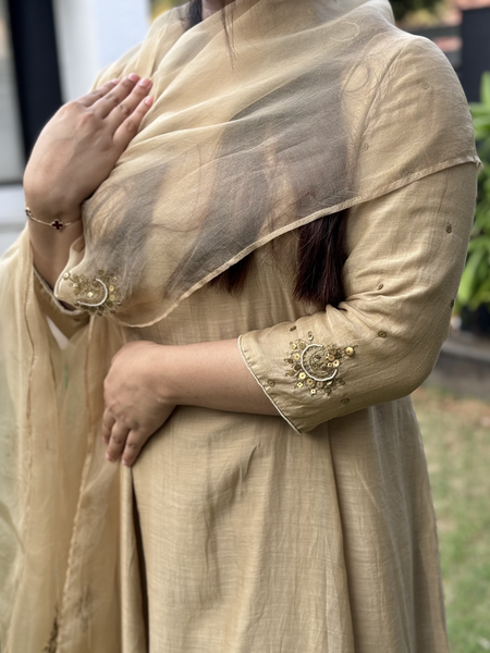 CHAAND - Beige Gold Handcrafted Anarkali Suit