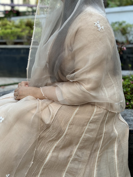 HASEEN - Beige Floral Handcrafted Anarkali