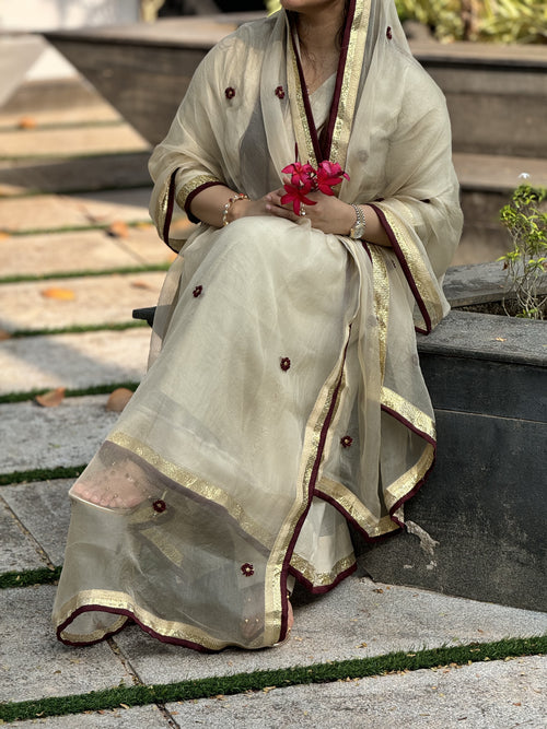 GEET - Beige Gold Handcrafted Anarkali Suit
