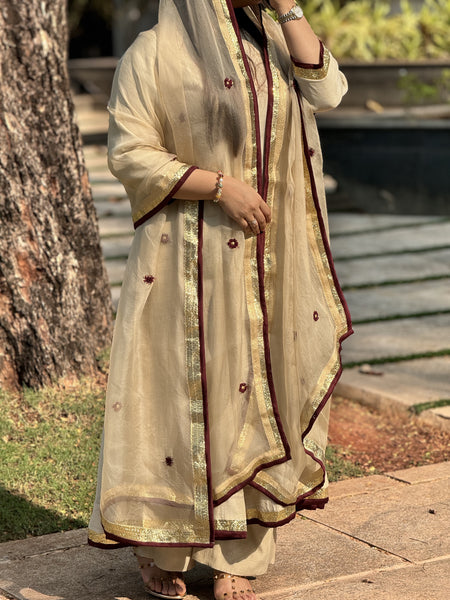 GEET - Beige Gold Handcrafted Anarkali Suit