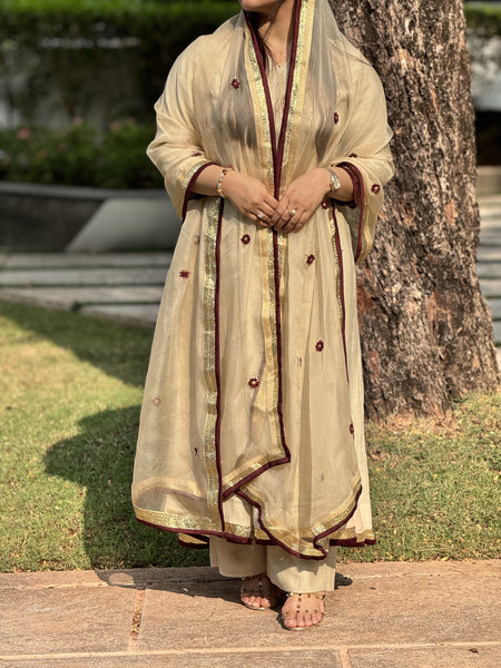 GEET - Beige Gold Handcrafted Anarkali Suit