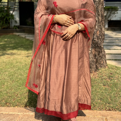 SHEEN - Floral Mocha Mousse Red Handcrafted Anarkali Suit