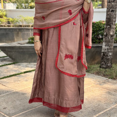 SHEEN - Floral Mocha Mousse Red Handcrafted Anarkali Suit