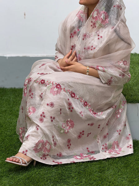 GULZAR - Floral Lines Tissue Suit