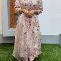 GULZAR - Floral Lines Tissue Suit
