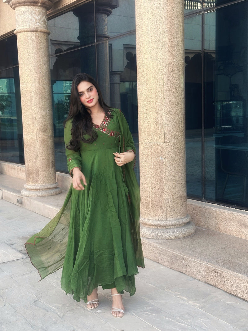 ARWA - Mossy Green Chanderi Suit
