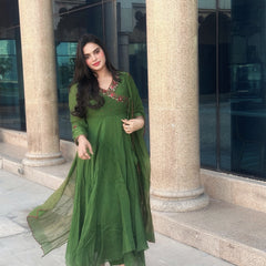 ARWA - Mossy Green Chanderi Suit