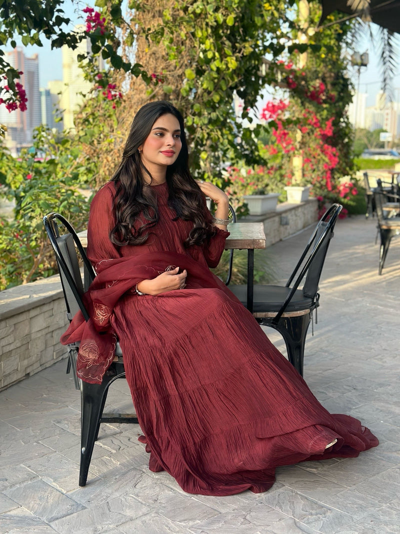 DORIYAN -  Maroon Chanderi Suit