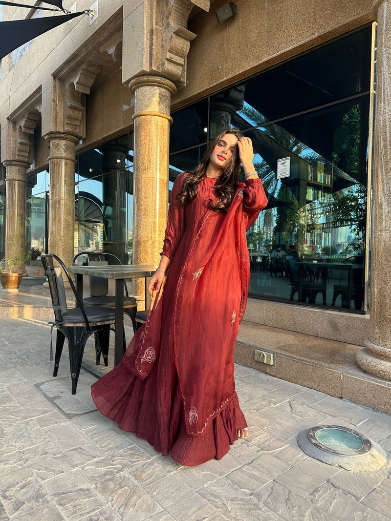 DORIYAN -  Maroon Chanderi Suit