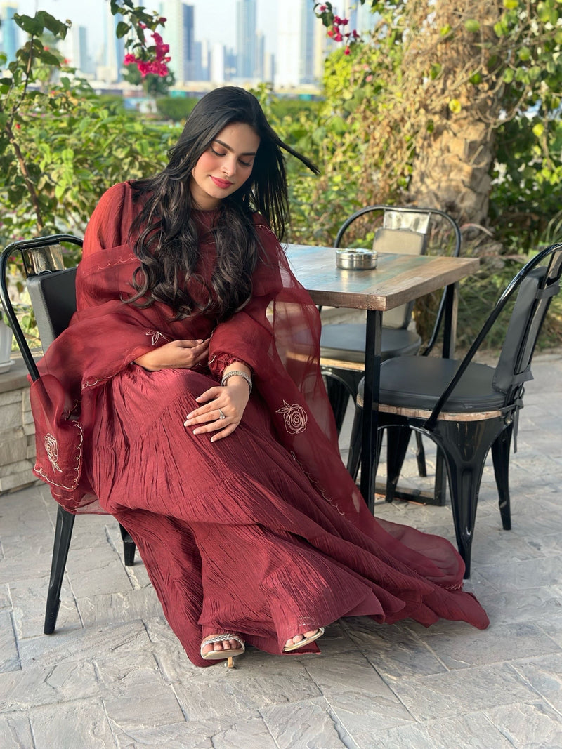 DORIYAN -  Maroon Chanderi Suit