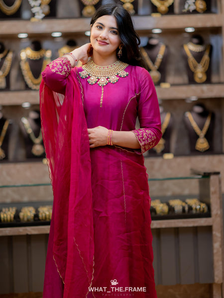 SARA - Maganta Chanderi Anarkali Suit