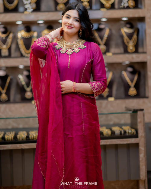 SARA - Maganta Chanderi Anarkali Suit