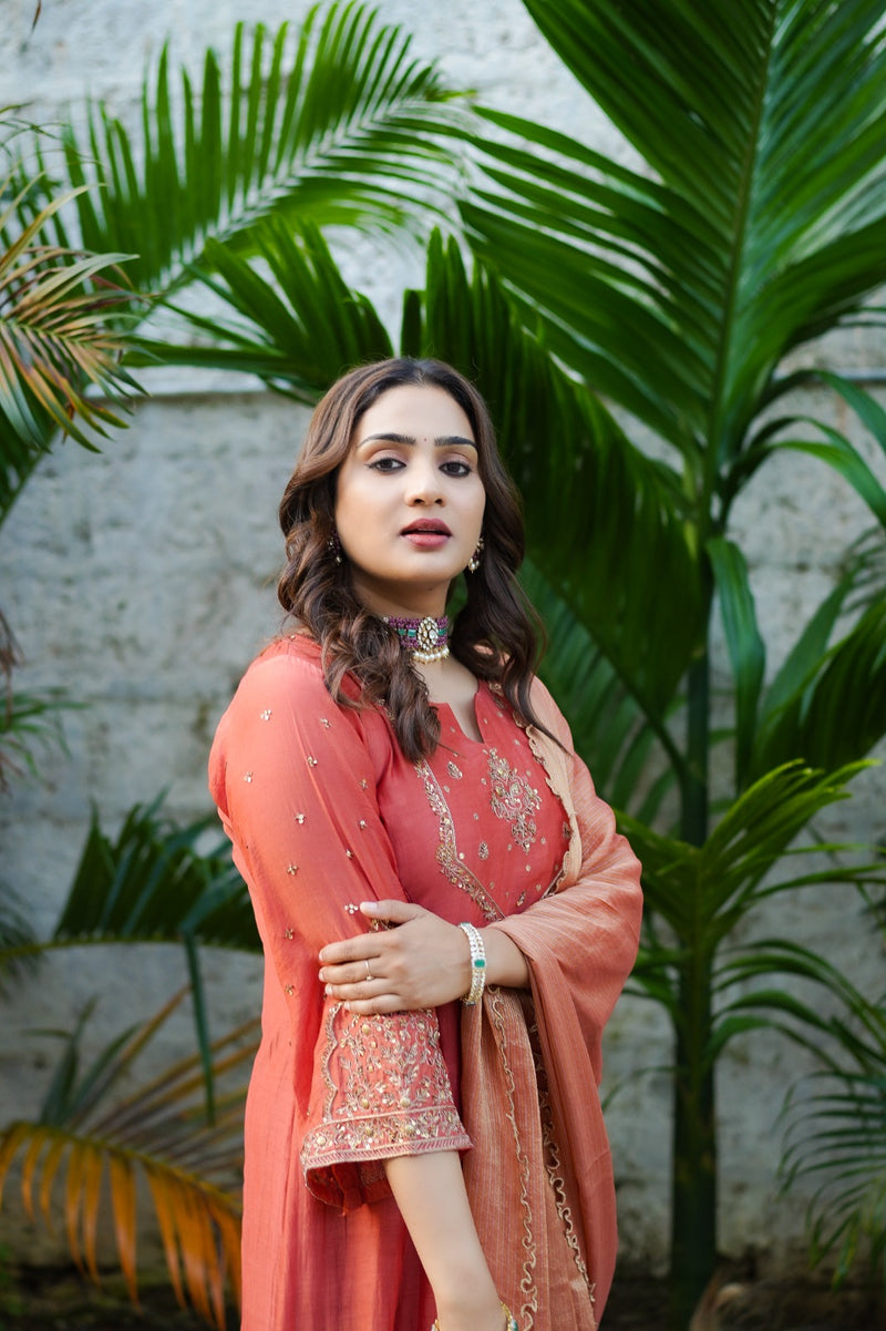 KESAR - Orange Chanderi Anarkali Suit