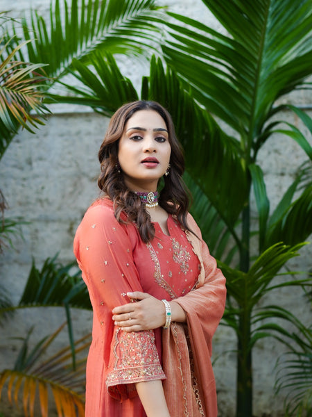KESAR - Orange Chanderi Anarkali Suit