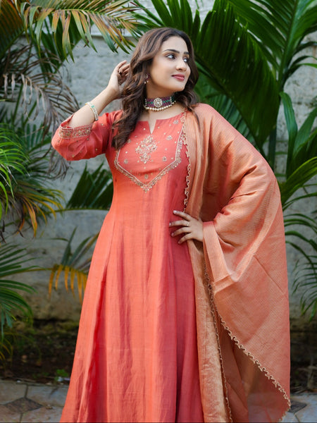 KESAR - Orange Chanderi Anarkali Suit