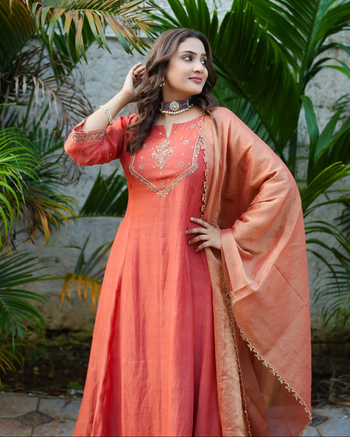KESAR - Orange Chanderi Anarkali Suit